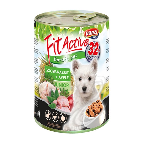 Állateledel konzerv PANZI FitActive junior kutyának liba- és nyúlhússal 415 g