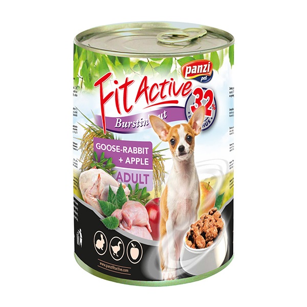 Állateledel konzerv PANZI FitActive kutyának liba- és nyúlhússal, almával 415 g