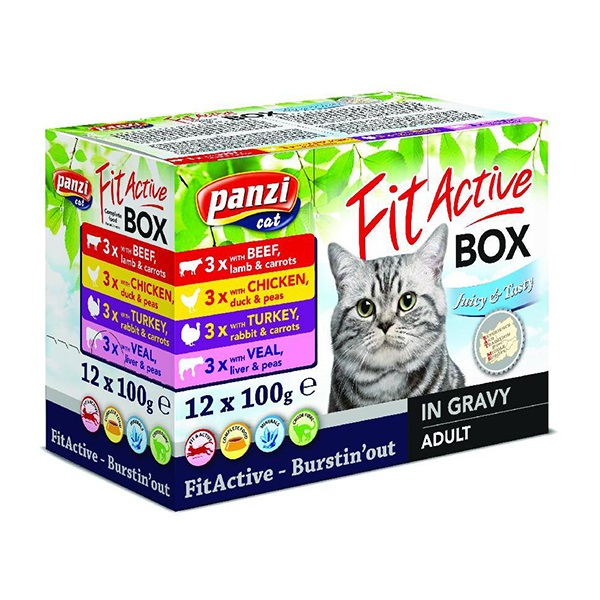 Állateledel alutasakos PANZI FitActive FitaBox macskáknak 12*100 g