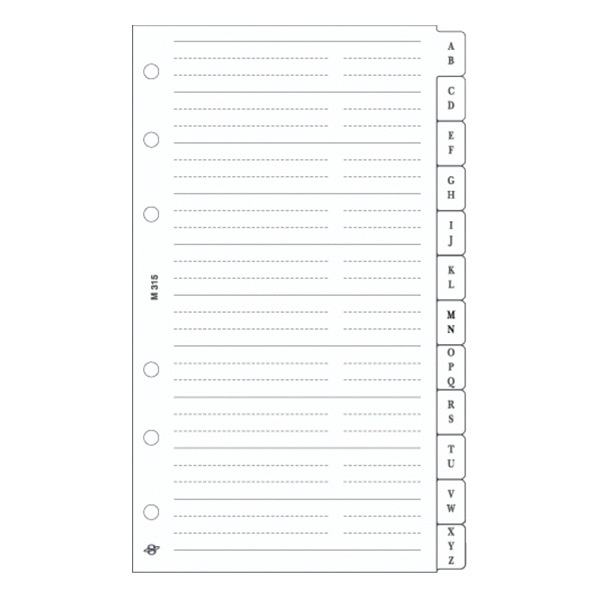 Gyűrűs kalendárium betét SATURNUS M315/F telefonregiszter fehér lapos
