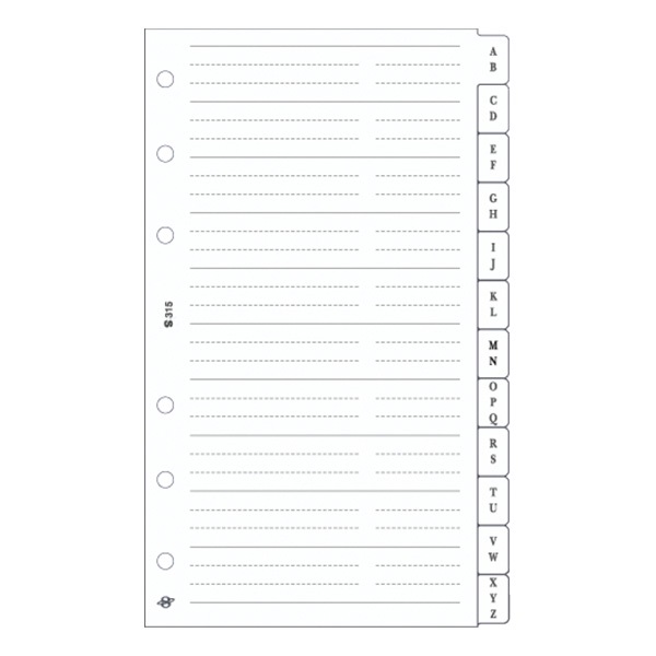 Gyűrűs kalendárium betét SATURNUS S315/F telefonregiszter fehér lapos