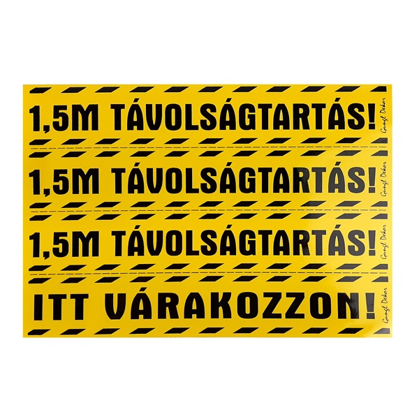 Matrica Távolságtartás! 1,5m Itt várakozzon! sárga 25x17,5 cm 