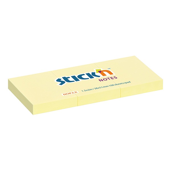 Öntapadó jegyzettömb STICK`N 38x51mm pasztel sárga 3x100 lap