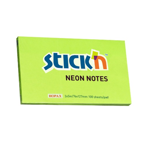 Öntapadó jegyzettömb STICK`N 76x127mm neon zöld 100 lap