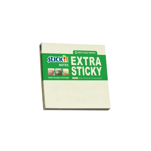 Öntapadó jegyzettömb STICK`N extra erős 76x76mm újrahasznosított pasztel sárga 90 lap