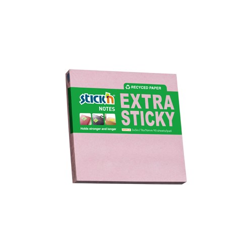 Öntapadós jegyzettömb STICK`N extra erős 76x76mm újrahasznosított pasztell rózsaszín 90 lap