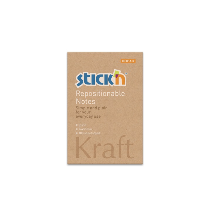 Öntapadó jegyzettömb STICK`N Kraft notes 76x51mm újrahasznosított natúr barna 100 lap