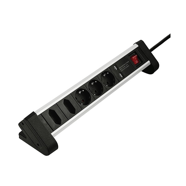 Kábel hosszabbító HAMA 5 aljzat + 2 USB 1,5m kapcsolóval fekete