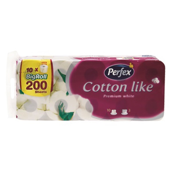 Toalettpapír PERFEX Cotton Like premium white 3 rétegű 10 tekercses