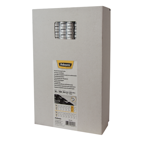 Iratspirál műanyag FELLOWES 16mm fehér műanyag spirál 101-120 lap 100 darabos