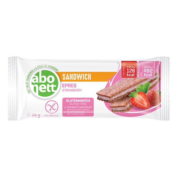 Extrudált kenyér ABONETT Sandwich epres gluténmentes 26g