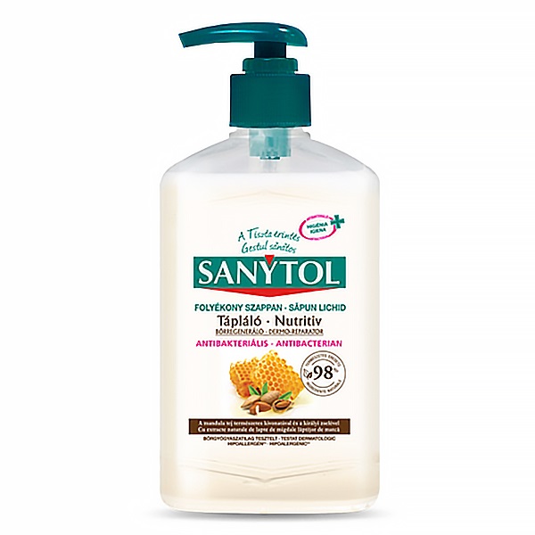 Folyékony szappan SANYTOL antibakteriális mandulatej és méhpempő 250ml