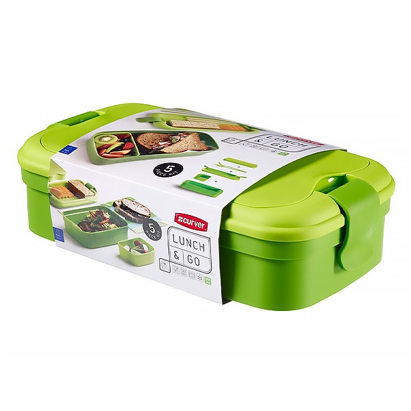 Ételtartó doboz evőeszközzel CURVER Lunch&Go műanyag 1,4L zöld