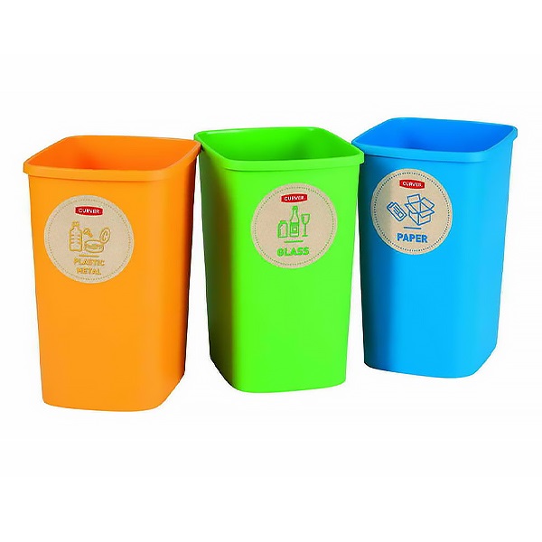 Szelektív hulladékgyűjtő szett CURVER ECO Friendly 3 részes 3x25L kék-zöld-sárga