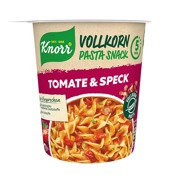 Instant tészta KNORR Snack Teljes kiőrlésű Paradicsomos szósz baconnel 57g