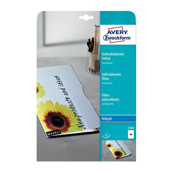 Öntapadó átlátszó fólia AVERY 2500 tintasugaras nyomtatóhoz 10 lapos