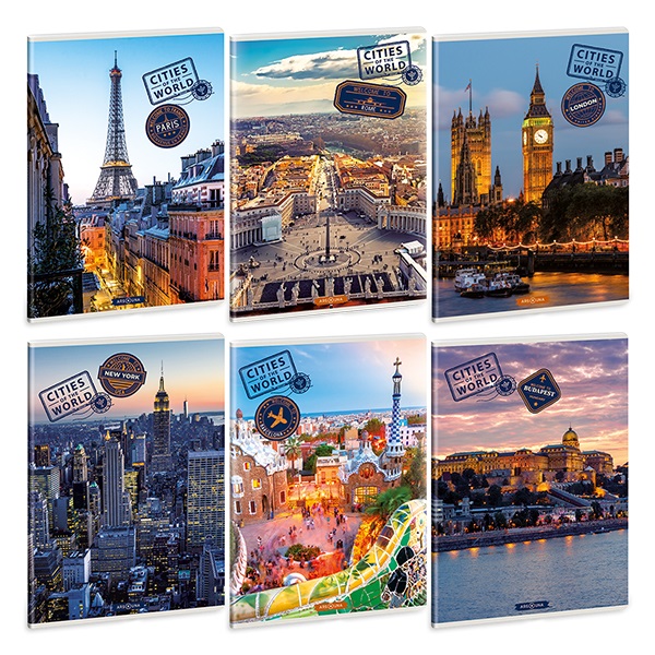 Füzet ARS UNA A/4 40 lapos Extra kapcsos vonalas Cities of The World