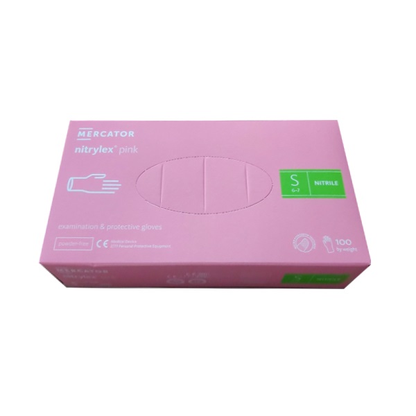 Gumikesztyű egyszer használatos pink nitril púdermentes M méret fekete 50 db/dob