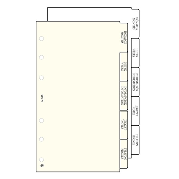 Gyűrűs kalendárium betét SATURNUS L330 elválasztólap fehér lapos