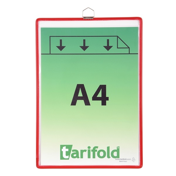 Bemutatótábla TARIFOLD A/4 függő felül nyitott piros 5 db/doboz