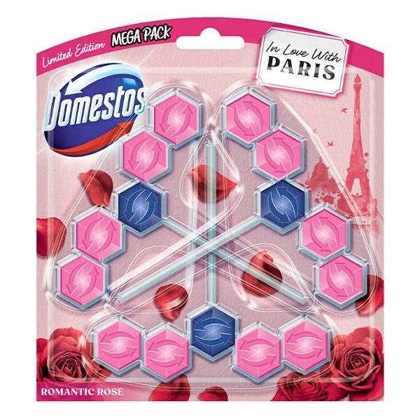 Toalett öblítő DOMESTOS Power5 Limited Edition Romantic Rose Paris 3x55g