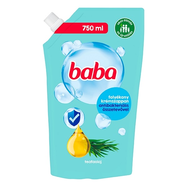 Folyékony szappan utántöltő BABA antibakteriális összetevővel teafaolaj 750ml