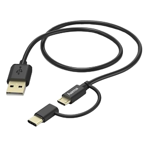 Adatkábel HAMA USB-A + Micro-USB/USB-C 2in1 1m fekete