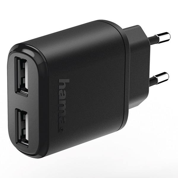 Hálózati adapter HAMA 2xUSB-A 2,4A 12W fekete