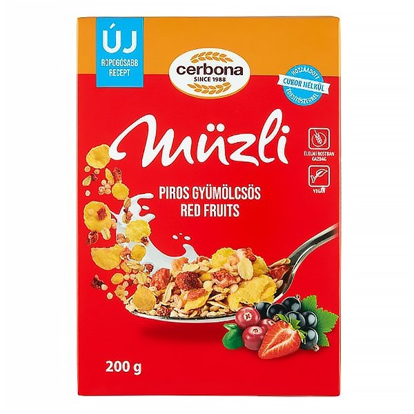 Müzli CERBONA piros gyümölcsös dobozos 200 g
