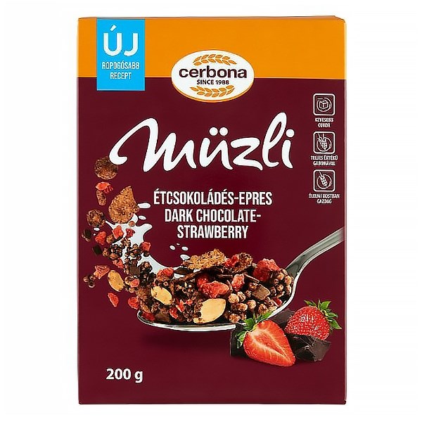 Müzli CERBONA étcsokoládés epres dobozos 200 g