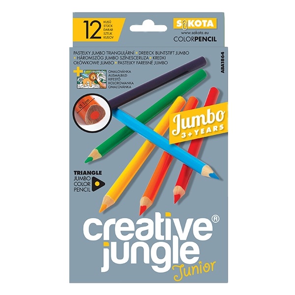 Színes ceruza CREATIVE JUNGLE grey jumbo háromszögletű 12 db/készlet