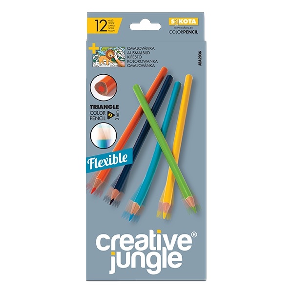 Színes ceruza CREATIVE JUNGLE grey hajlékony háromszögletű 12 db/készlet